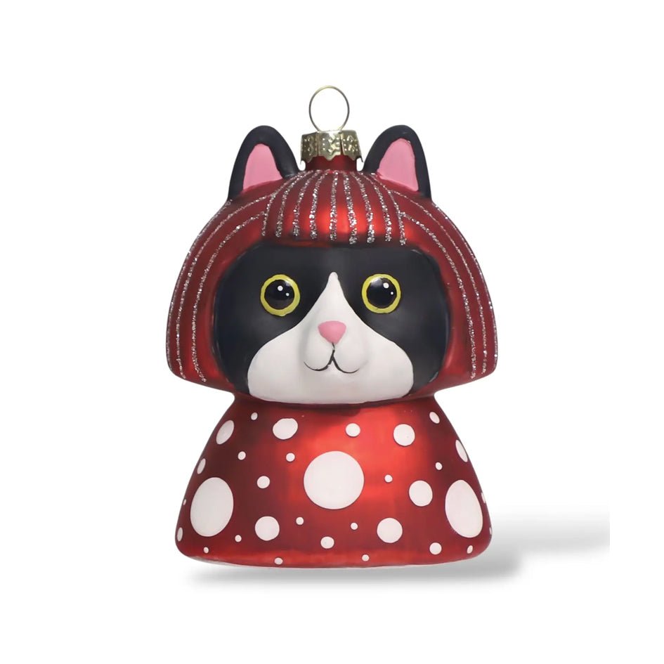 "Kusameow" Yayoi Kusama Tuxedo Kat Kerstornament - Naked Decor - SuperMatique