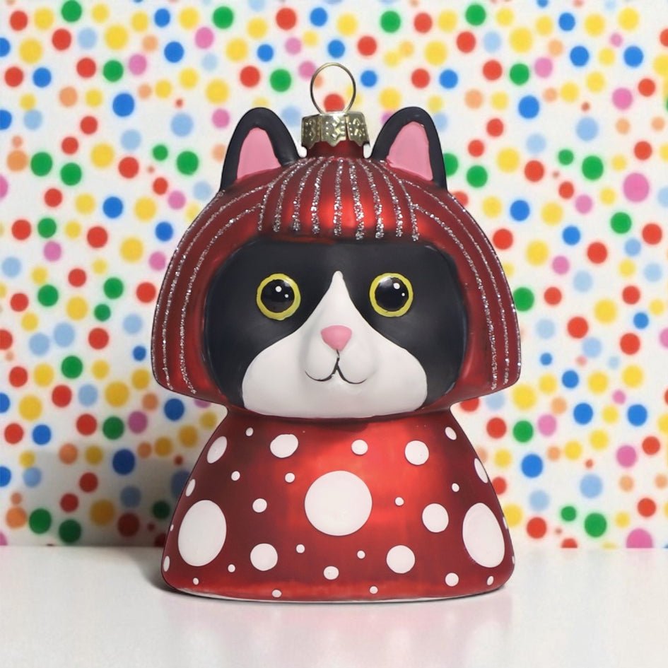 "Kusameow" Yayoi Kusama Tuxedo Kat Kerstornament - Naked Decor - SuperMatique