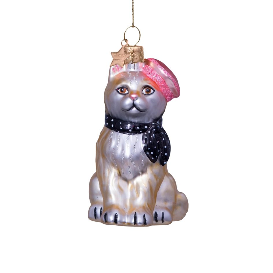 Kat Met Roze Baret Kerstornament - Vondels - SuperMatique
