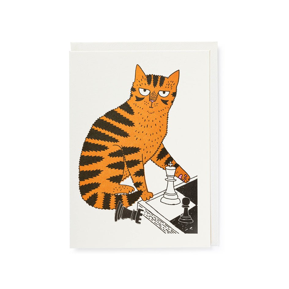 Letterpress Wenskaart Chess Playing Cat - Archivist Gallery - SuperMatique