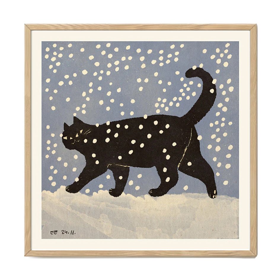'Snow Cat' Kat in Sneeuw Art Print - Enikő Eged - SuperMatique